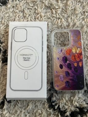 iPhone 15 Pro Clear Magnetic Case with Purple Floral Design